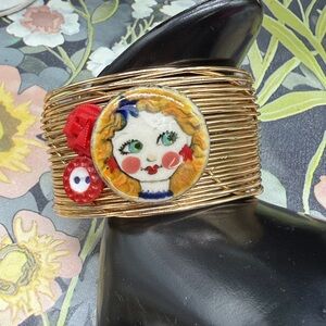 🌟Adorned Crown Jewelry assemblage ceramic button patriotic girl cuff bracelet